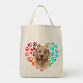 かわいい前足ハートゴールデンドッグパピーペット動物パーティー トートバッグ (裏面)