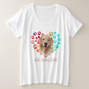 かわいい前足レインボーグラデーションハートゴールデンドッグペット プラスサイズTシャツ