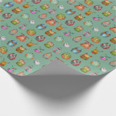 かわいい動かわいらし物の水カラフルの色フクロウの緑 ラッピングペーパー (角)