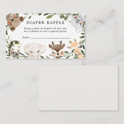 かわいい動物おむつラッフルベビーシャワーカード エンクロージャーカード (正面/裏面)