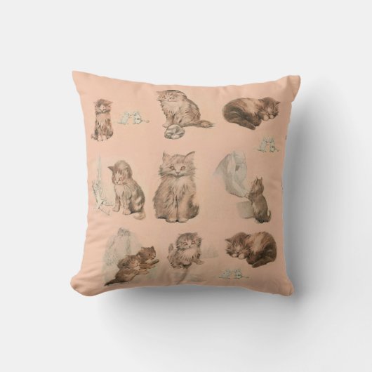 かわいい動物おもしろいの猫とネズミの物語ピンクベビー クッション (正面)