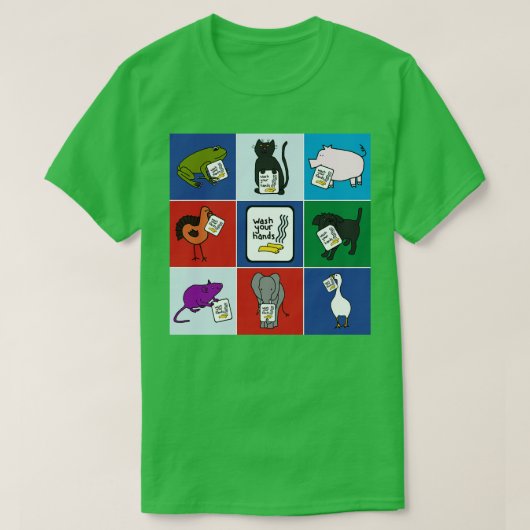 かわいい動物が手を洗うと言う Tシャツ (デザイン正面)