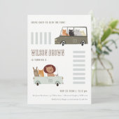 かわいい動物が車でお祝い 子供の誕生日 招待状 (スタンド正面)