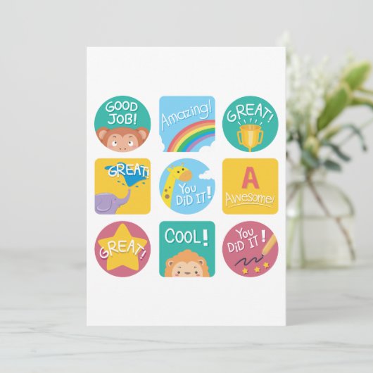 かわいい動物ごほうび やる気が出る クラスルームラベル 招待状 (スタンド正面)