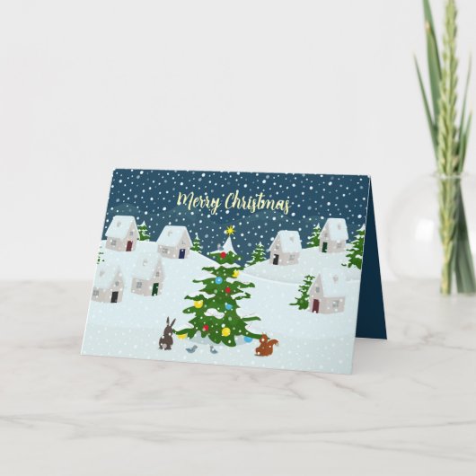 かわいい動物たちがいるクリスマス雪の村 案内状 (正面)