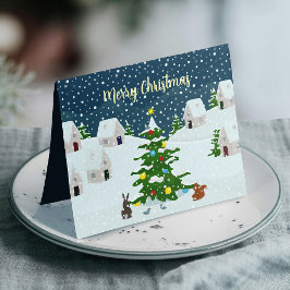 かわいい動物たちがいるクリスマス雪の村 案内状