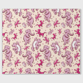 かわいい動物たちがピンク色に踊る ラッピングペーパー (フラット)
