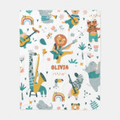 かわいい動物たちが曲がる フリースブランケット (正面)