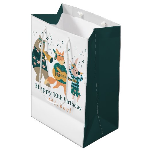 かわいい動物たちが曲がる ミディアムペーパーバッグ (正面アングル)