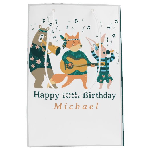 かわいい動物たちが曲がる ミディアムペーパーバッグ (正面)