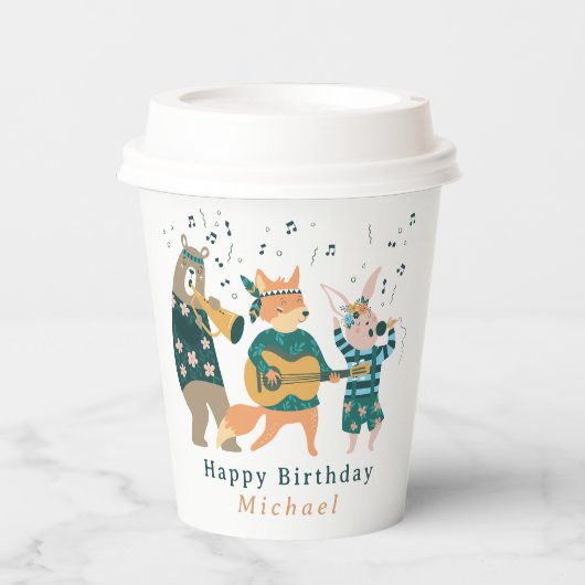 かわいい動物たちが曲がる 紙コップ (正面)