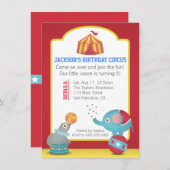かわいい動物たちとサーカスをテーマにした楽しい誕生日パーティー 招待状 (正面/裏面)