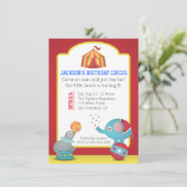 かわいい動物たちとサーカスをテーマにした楽しい誕生日パーティー 招待状 (スタンド正面)