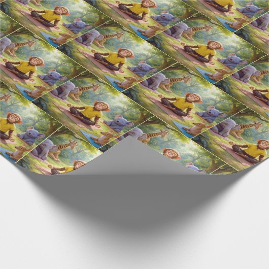 かわいい動物たちと一緒に暮らすジャングルヨガクラス ラッピングペーパー (角)