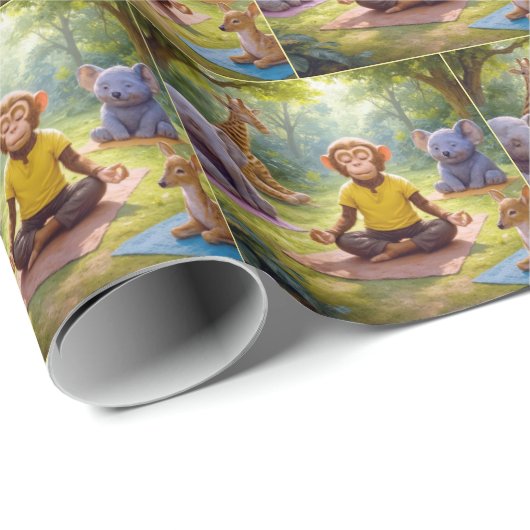 かわいい動物たちと一緒に暮らすジャングルヨガクラス ラッピングペーパー (ロールコーナー)