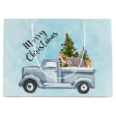 かわいい動物たちと一緒に楽しいクリスマストラック ラージペーパーバッグ (正面)