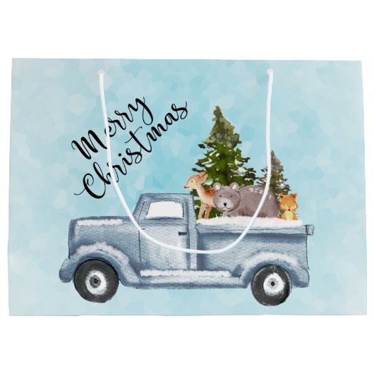 かわいい動物たちと一緒に楽しいクリスマストラック ラージペーパーバッグ (裏面)