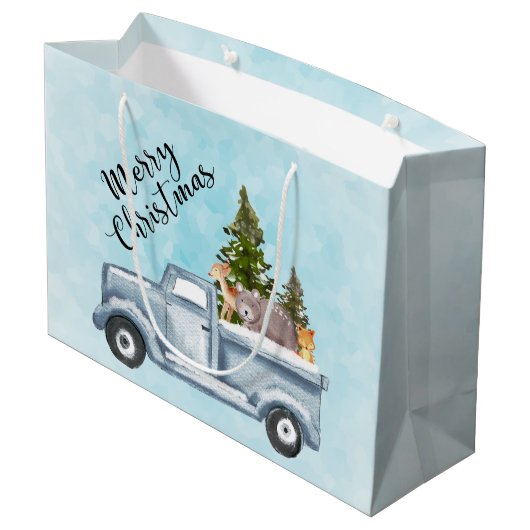 かわいい動物たちと一緒に楽しいクリスマストラック ラージペーパーバッグ (裏面アングル)