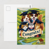 かわいい動物たちと共に大学卒業おめでとう ポストカード (正面/裏面)