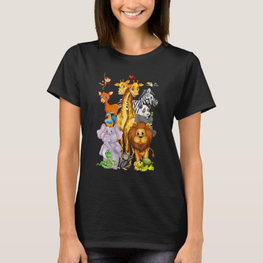かわいい動物たちと動物園へおでかけ Tシャツ (正面)