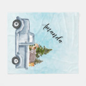 かわいい動物たちのいるクリスマストラック フリースブランケット (正面(横))