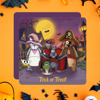 かわいい動物たちのトリック・オア・トリート ハロウィンフラットカード カード
