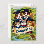 かわいい動物たちの大学卒業おめでとう ポストカード (正面/裏面)