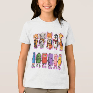 かわいい動物たちの学校 PNG | かわいい秋デザイン トライブレンドＴシャツ