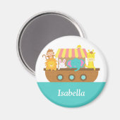 かわいい動物たちを船の子供たちに向けてノアパーソナライズされた マグネット (正面/裏面)