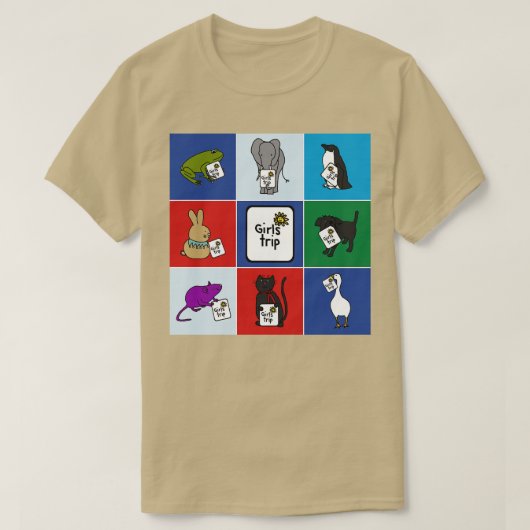 かわいい動物たちガールズトリップ Tシャツ (デザイン正面)