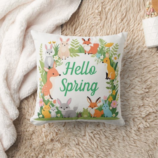 かわいい動物たち、こんにちは春。 クッション (ブランケット)