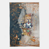 かわいい動物たち、キッズクリスマスブルー キッチンタオル (縦)