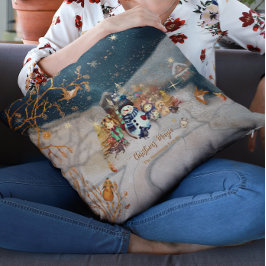 かわいい動物たち、キッズクリスマスブルー クッション