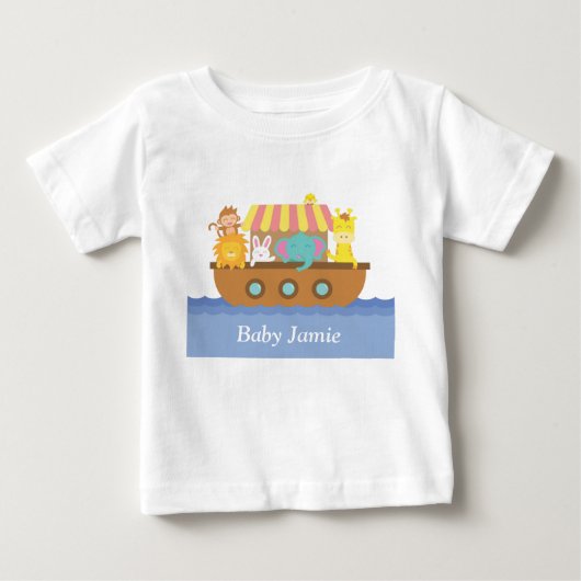 かわいい動物たち、ノアの方舟、赤ちゃん用 ベビーTシャツ (正面)