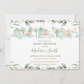 かわいい動物たち 車 植物 ベビーシャワー 男の子 招待状 (正面)