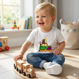 かわいい動物とおもちゃの列車 ベビーTシャツ