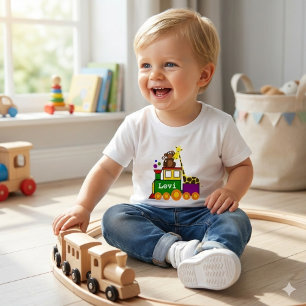 かわいい動物とおもちゃの列車 ベビーTシャツ