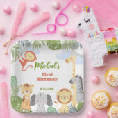 かわいい動物との最初の誕生日紙プレート。 ペーパープレート (パーティー)