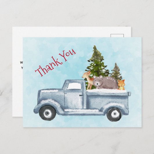 かわいい動物とクリスマストラックありがとう ポストカード (正面/裏面)