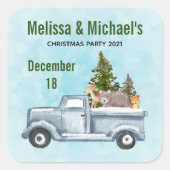 かわいい動物とクリスマストラックがデートを救う スクエアシール (正面)