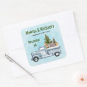 かわいい動物とクリスマストラックがデートを救う スクエアシール (封筒)