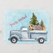 かわいい動物とクリスマストラックパーティー 招待状 (正面/裏面)