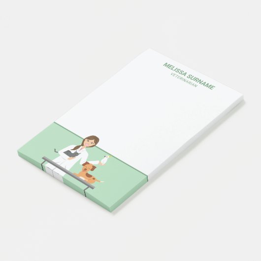 かわいい動物とテキストを持つ獣医の女性 ポストイット (アングル)