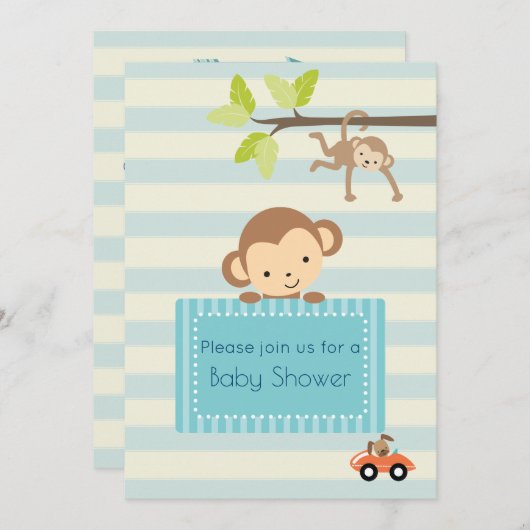 かわいい動物とトイトレイン赤ちゃんシャワー招待状 招待状 (正面/裏面)