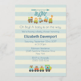 かわいい動物とトイトレイン赤ちゃんシャワー招待状 招待状