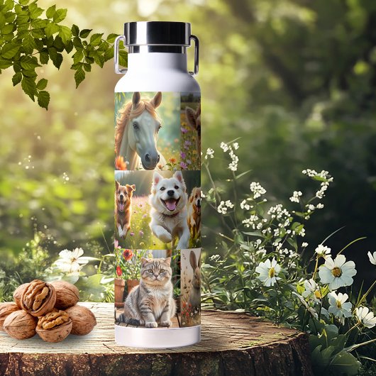 かわいい動物とペットの芸術的なフォトコラージュ ウォーターボトル