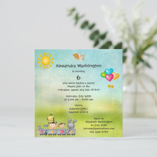 かわいい動物と少女が電車の誕生日パーティーに 招待状 (スタンド正面)