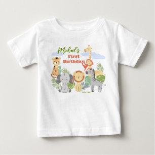 かわいい動物と最初の誕生日Tシャツ。 ベビーTシャツ