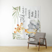 かわいい動物と緑の葉のベビーシャワーの背景看板 タペストリー (インサイチュ)