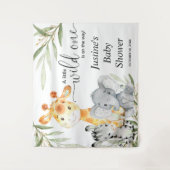 かわいい動物と緑の葉のベビーシャワーの背景看板 タペストリー (正面)
